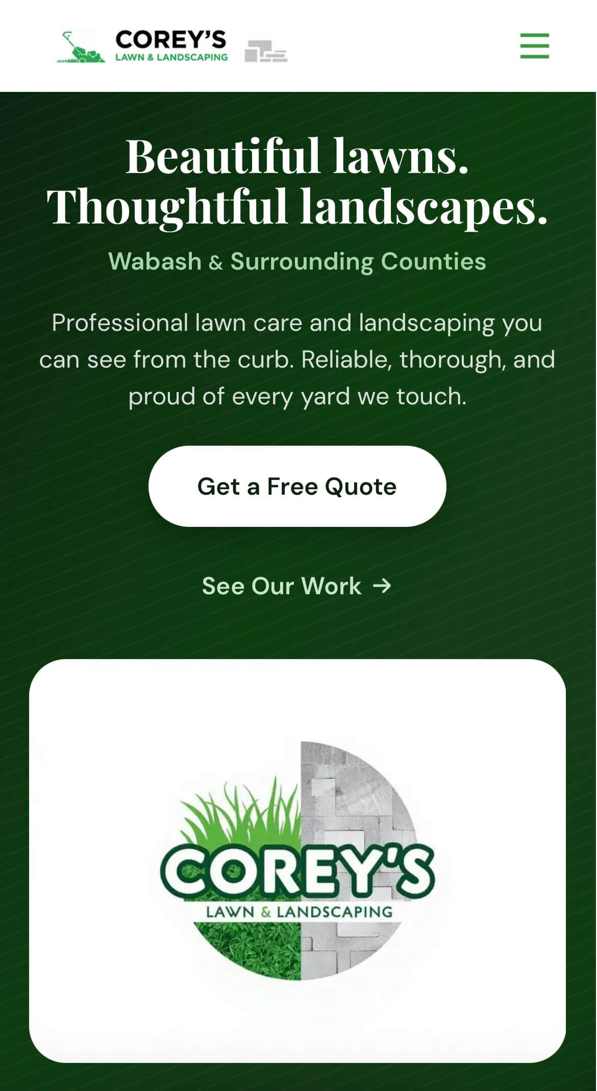 Corey's Lawn and Landscaping mobile view